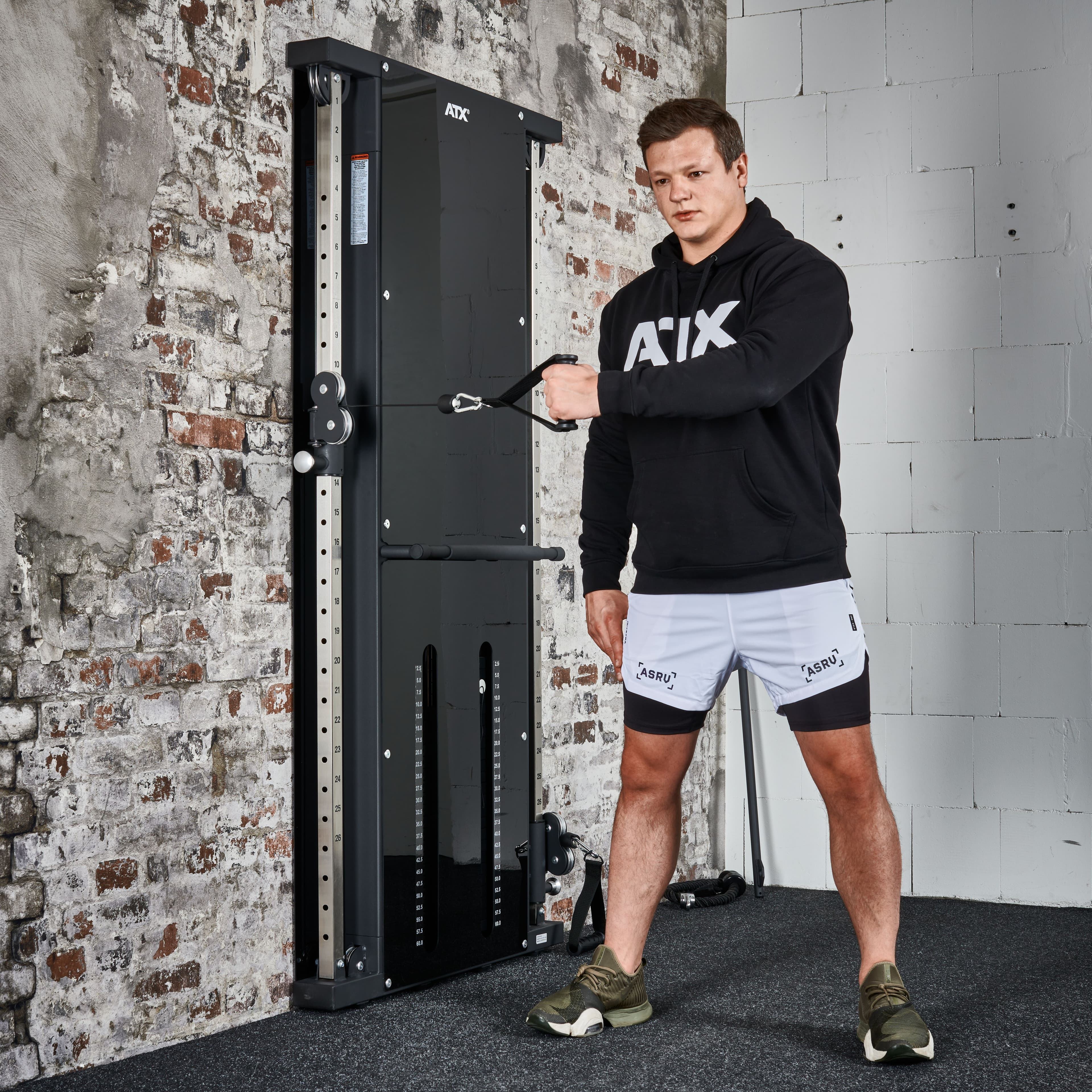 ATX Duo wall-mounted pulley station with 2 x 60 kg weight plates